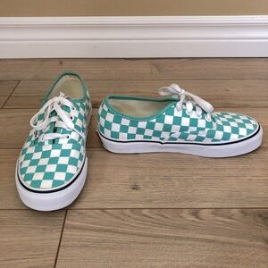 Women’s Vans Waterfall Checkerboard Teal White Sneakers size 6